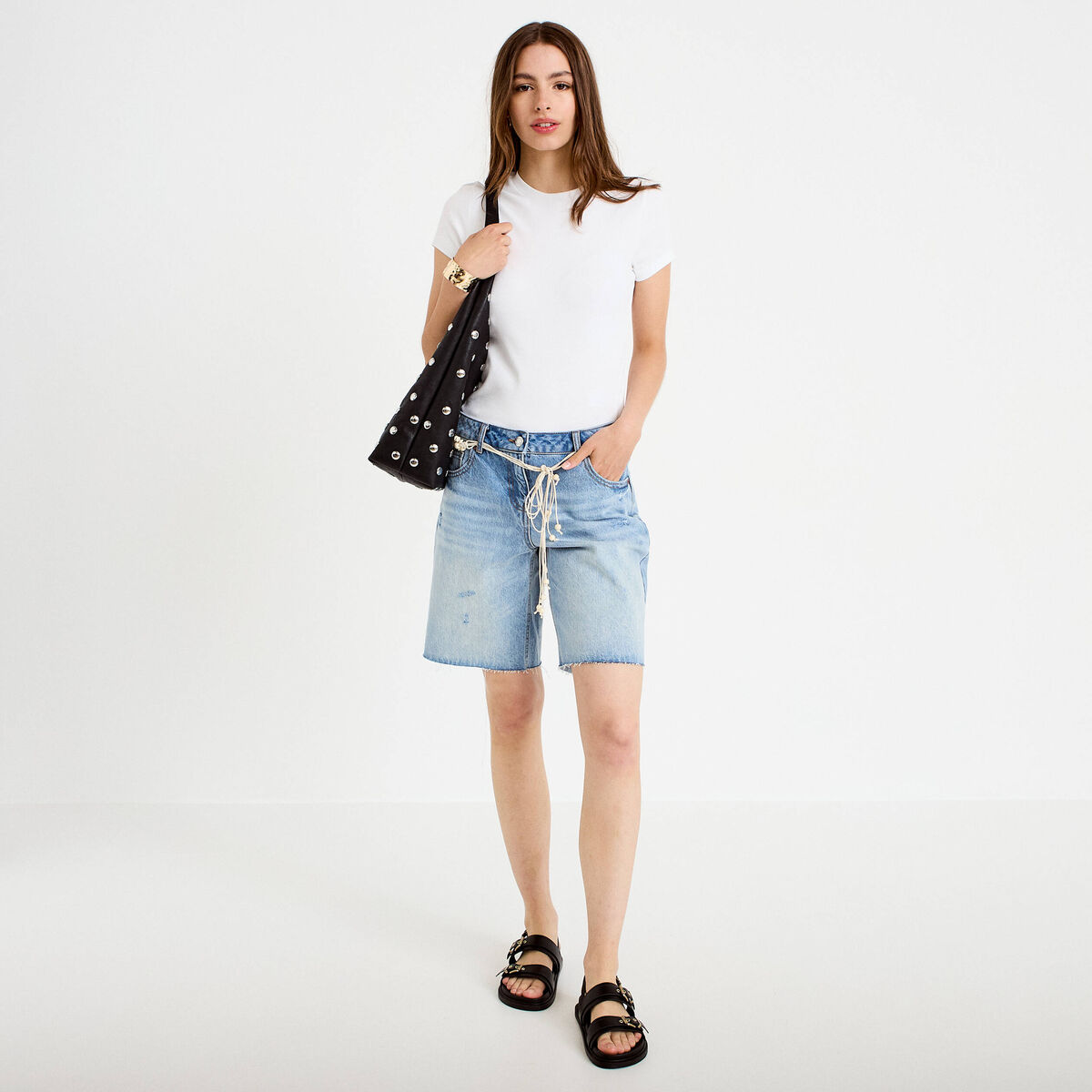 Bermuda en jean avec ceinture amovible denim triple stone femme