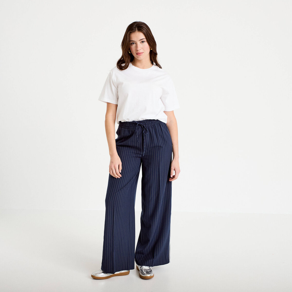 Pantalon large taille &eacute;lastiqu&eacute;e bleu clair femme