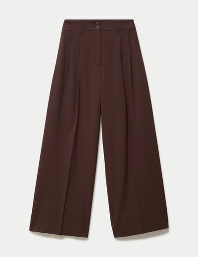 Pantalon large &agrave; pinces marron femme