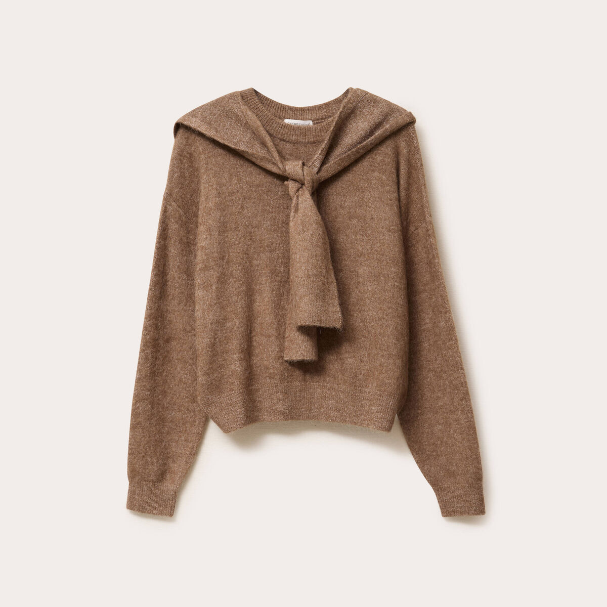 Pull &agrave; capuche manches longues marron clair femme