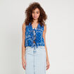 Blouse nou&eacute;e sans manches bleu femme