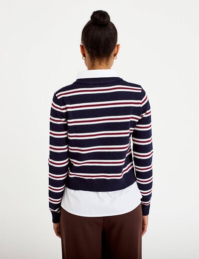 Pull 2-en-1 chemise bleu marine femme