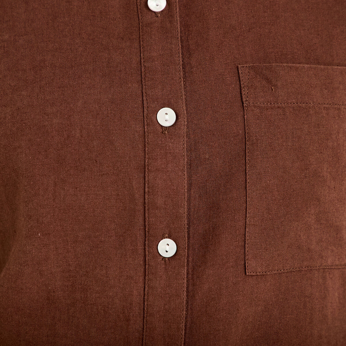 Chemise droite courte col classique marron femme