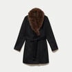 Manteau cintr&eacute; col ch&acirc;le manches longues noir femme