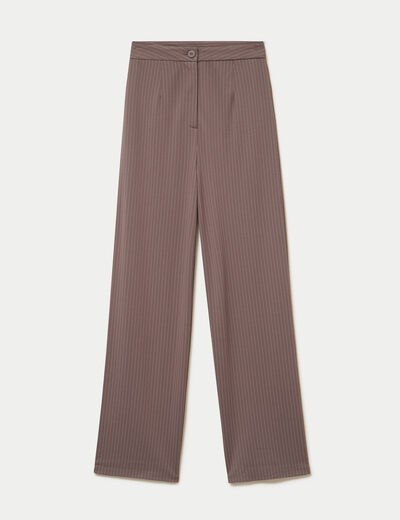 Pantalon large taille haute taupe femme