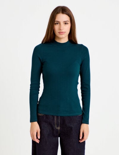 T-shirt ajust&eacute; manches longues vert fonc&eacute; femme