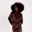 Veste fausse fourrure marron fonc&eacute; femme