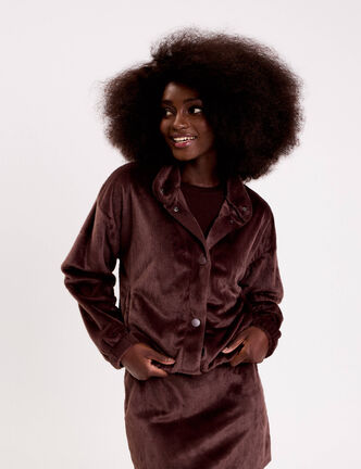 Veste fausse fourrure marron fonc&eacute; femme