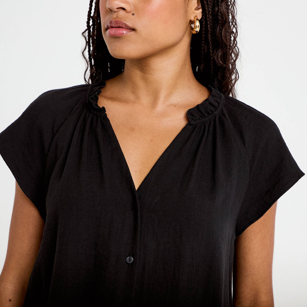 Blouse ample col v manches courtes noir femme
