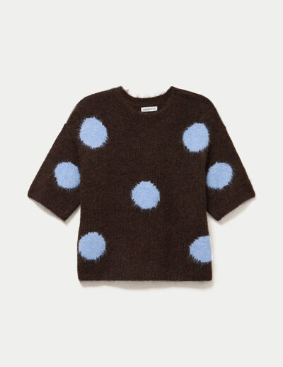 Pull col rond manches courtes marron fonc&eacute; femme