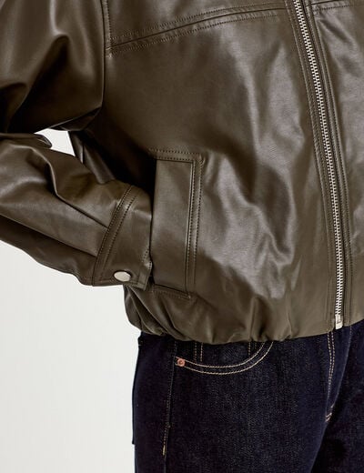Veste effet boule manches longues vert kaki femme