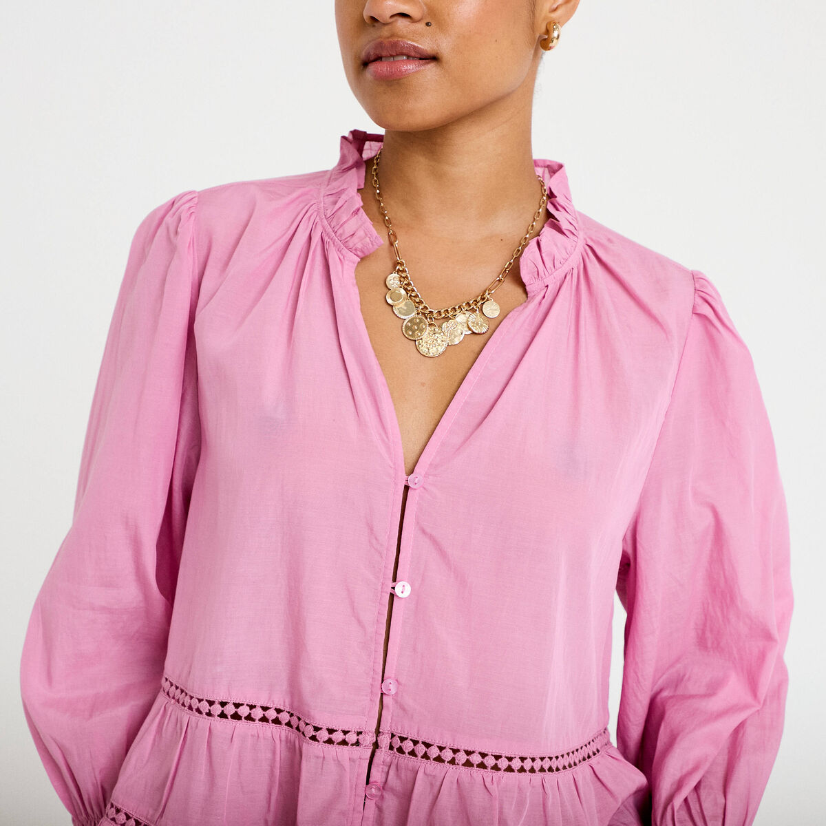 Blouse cintr&eacute;e col v manches 3/4 mauve femme