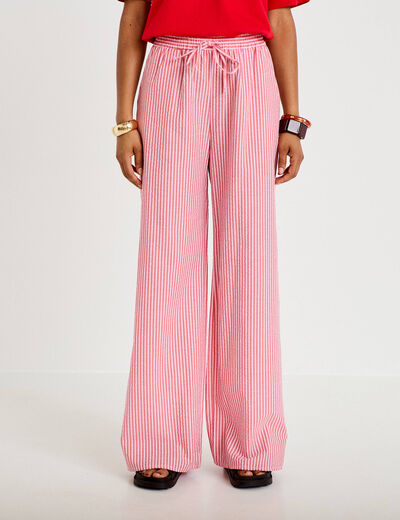 Pantalon large taille haute rouge femme