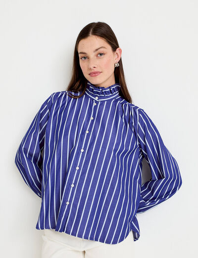 Chemise oversize manches longues bleu femme