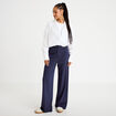 Pantalon large taille haute bleu marine femme