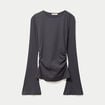 T-shirt ajust&eacute; col rond manches longues gris fonc&eacute; femme