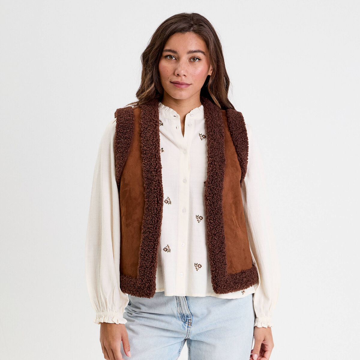 Veste sans manches marron fonc&eacute; femme