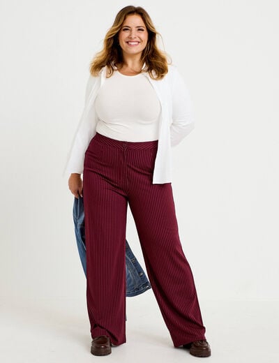 Pantalon large taille haute rouge femme