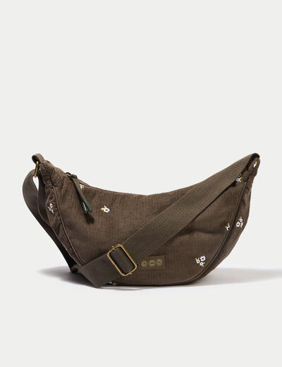 Sac banane velours c&ocirc;tel&eacute; vert kaki femme