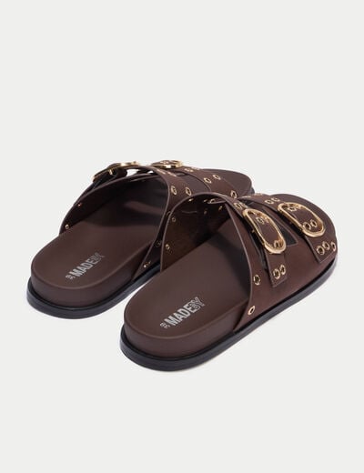 Mules d&eacute;tails clout&eacute;s marron fonc&eacute; femme