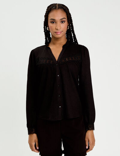 Blouse maille relief&eacute;e noir femme