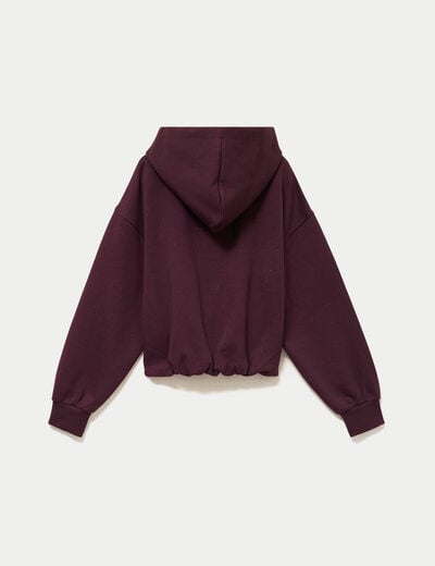 Sweat &agrave; capuche bas resserr&eacute; violet fonc&eacute; femme