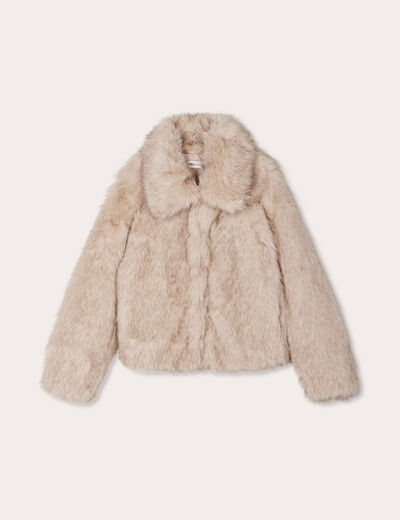 Veste courte en fausse fourrure sable femme