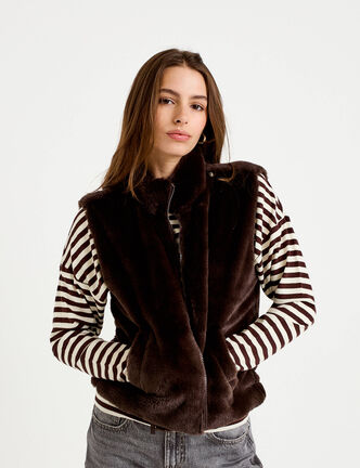 Veste r&eacute;versible sans manches marron fonc&eacute; femme