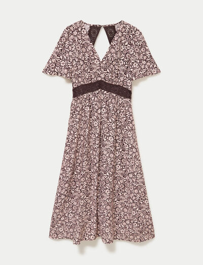 Robe longue &eacute;vas&eacute;e col v manches courtes marron femme
