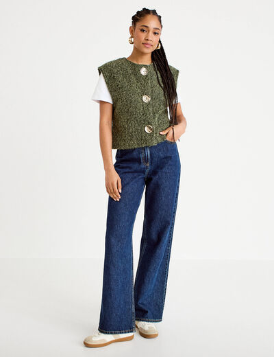 Gilet sans manches effet polaire vert kaki femme