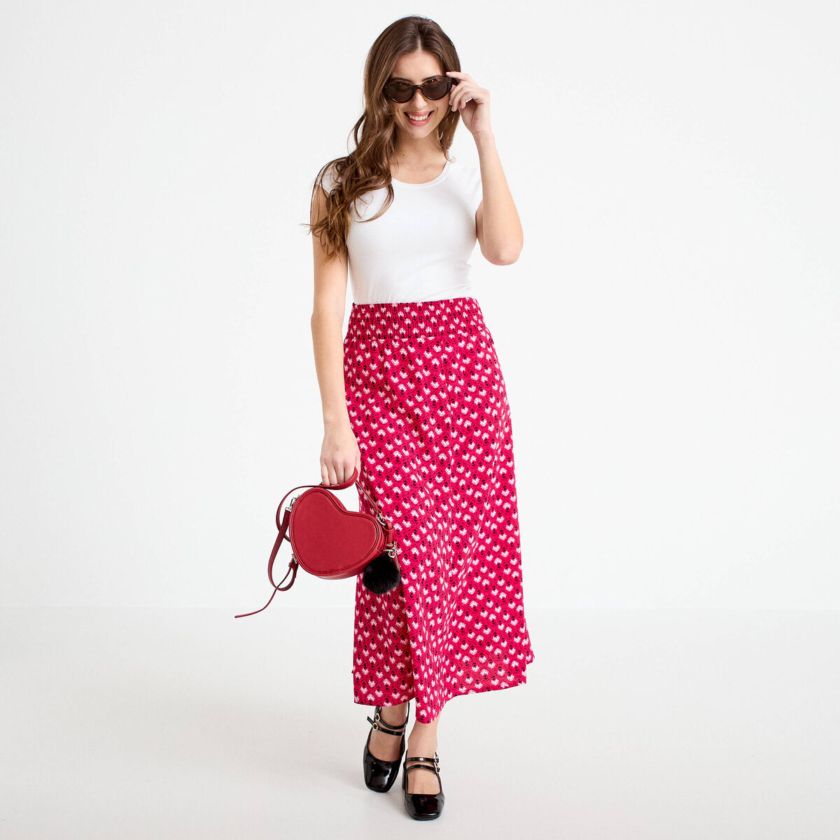 Jupe longue fluide rose cerise femme