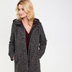 Manteau droit long &agrave; capuche noir femme