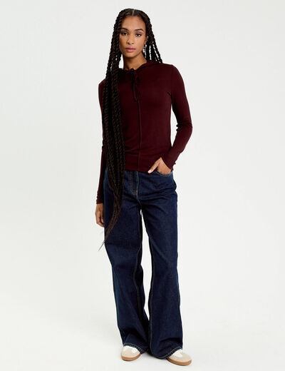 Pull &agrave; capuche rouge fonc&eacute; femme