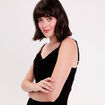 Robe longue droite col b&eacute;nitier dentelle noir femme