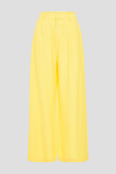 Pantalon D’été Femme En Lin – Jambes Larges, Taille Haute, Cordon De Serrage – Léger Et Respirant