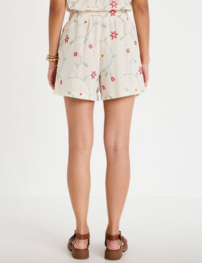 Short avec broderie blanc femme