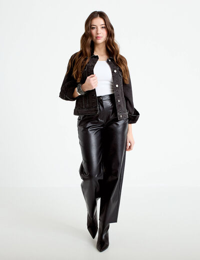 Pantalon barrel taille haute similicuir noir femme