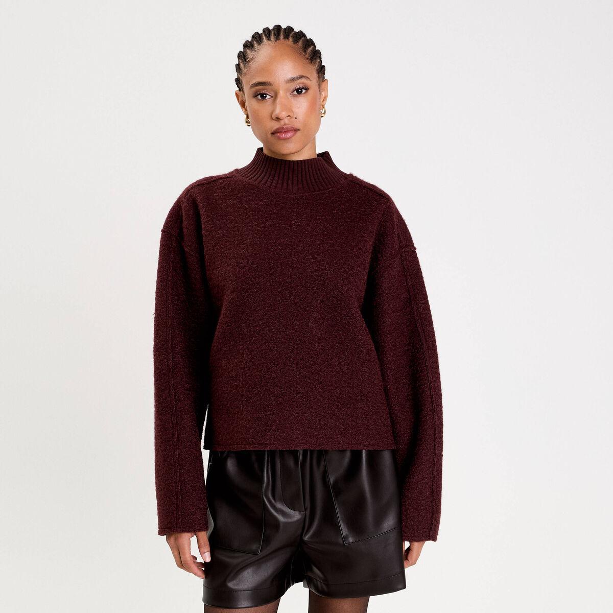 Sweat col montant rouge fonc&eacute; femme
