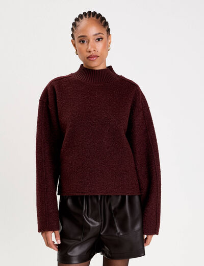 Sweat col montant rouge fonc&eacute; femme
