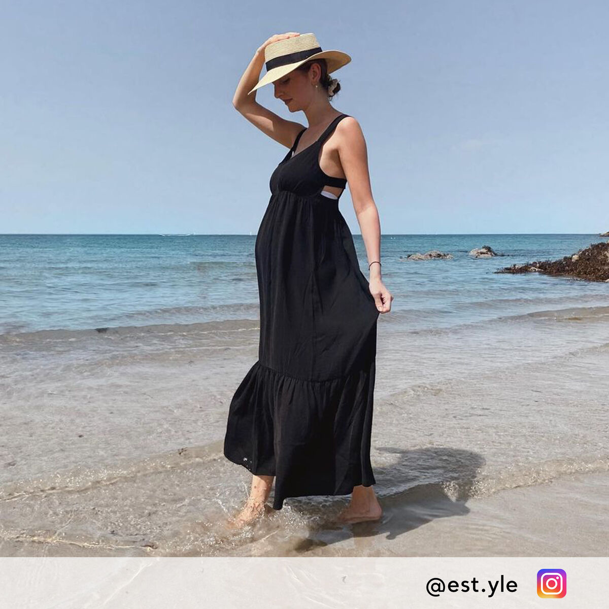 Robe longue &eacute;vas&eacute;e bretelles noir femme