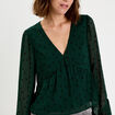 Blouse brod&eacute;e volant&eacute;e vert fonc&eacute; femme
