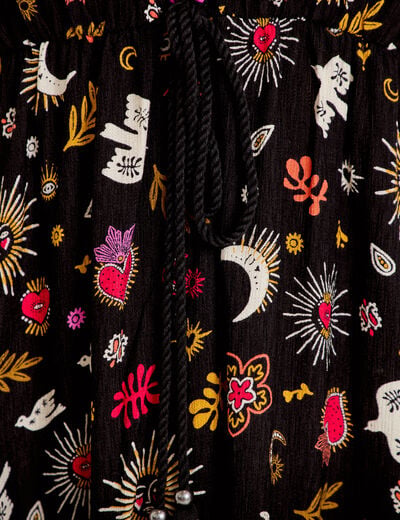 Robe &eacute;vas&eacute;e cr&ecirc;pe col v manches courtes noir femme