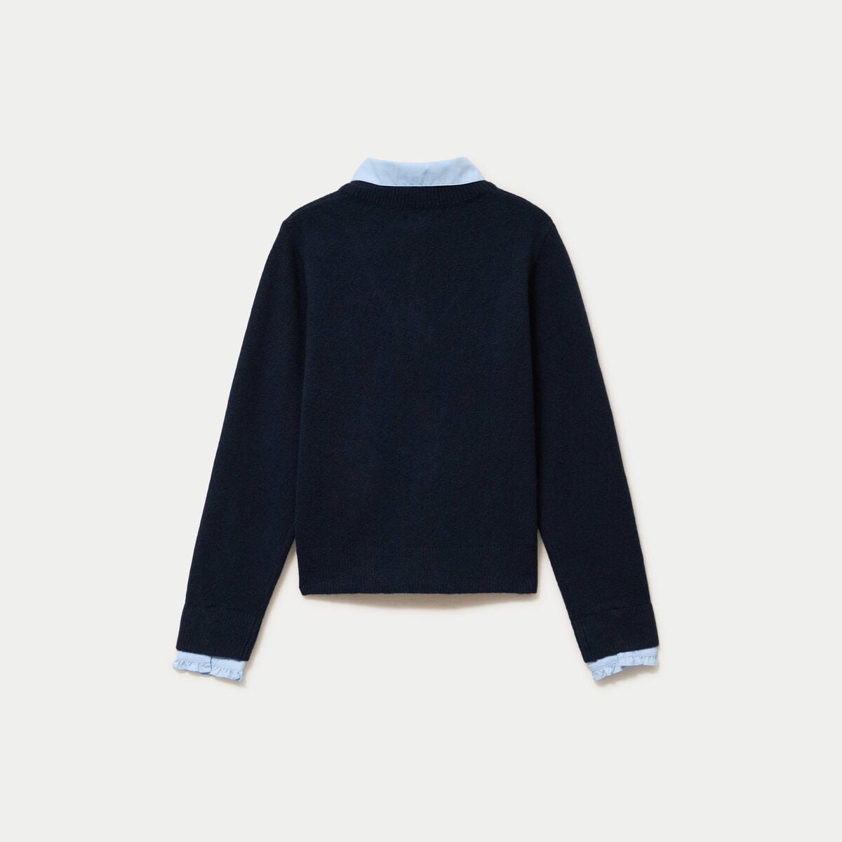 Pull col chemise manches longues bleu marine femme