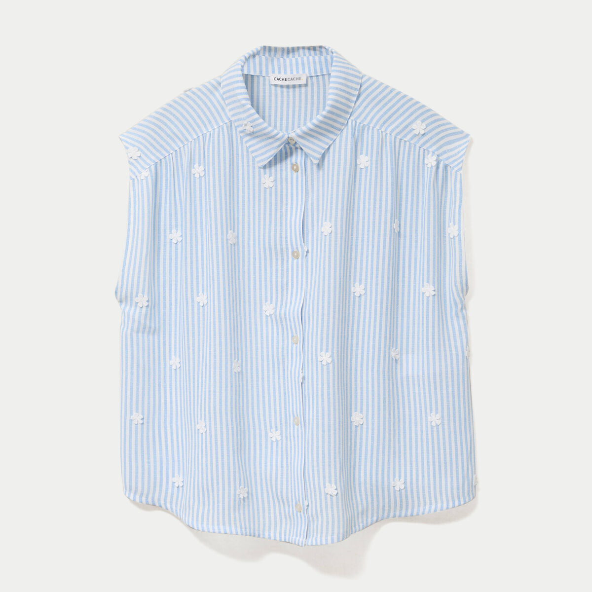 Blouse sans manches col classique bleu femme