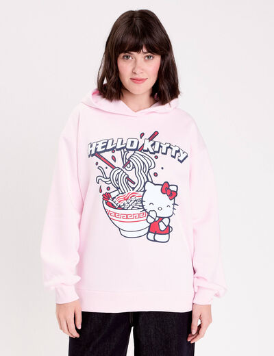 Sweat oversize &agrave; capuche manches longues rose clair femme