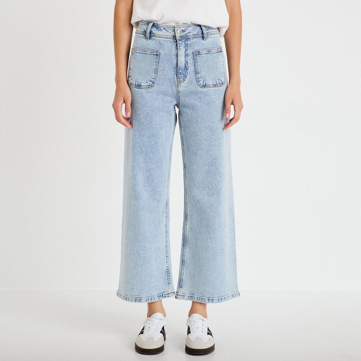 Jean wide leg cropped taille haute denim triple stone femme