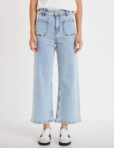 Jean wide leg cropped taille haute denim triple stone femme