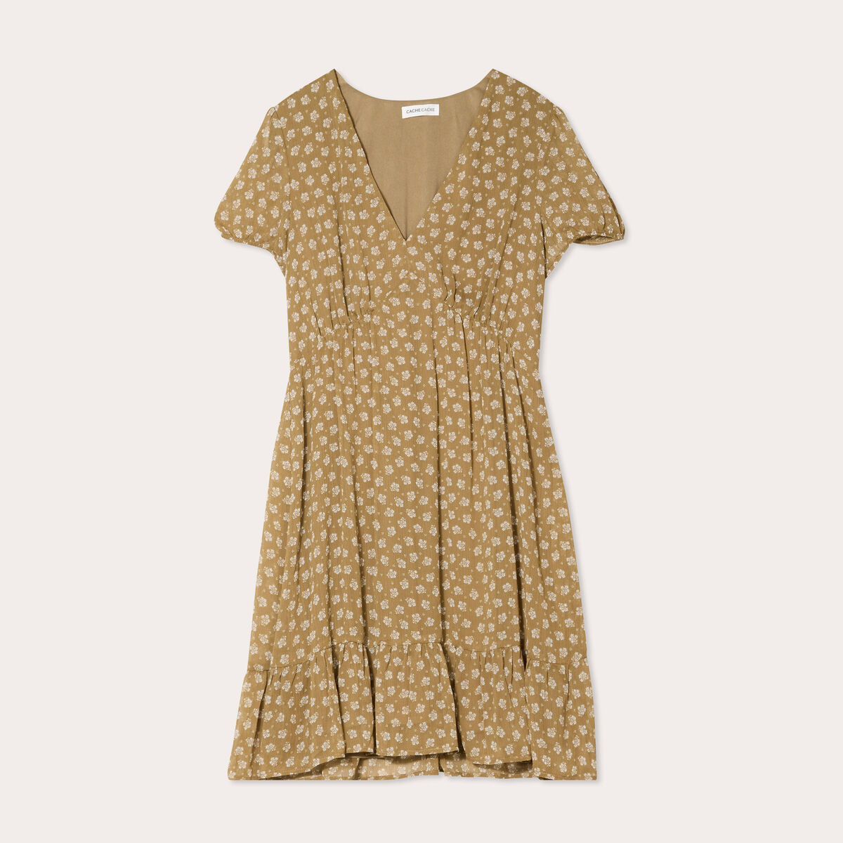Robe &eacute;vas&eacute;e manches courtes vert olive femme
