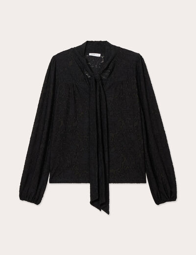 Blouse col lavalli&egrave;re noir femme