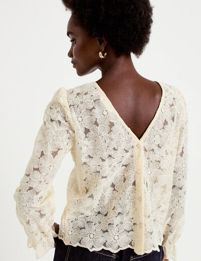 Blouse en dentelle d&eacute;collet&eacute; dos ecru femme